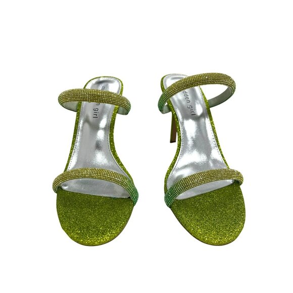 Steve Madden Girl Green Glitter Strap Stiletto Heel Sandals 7M NEW - Picture 2 of 6